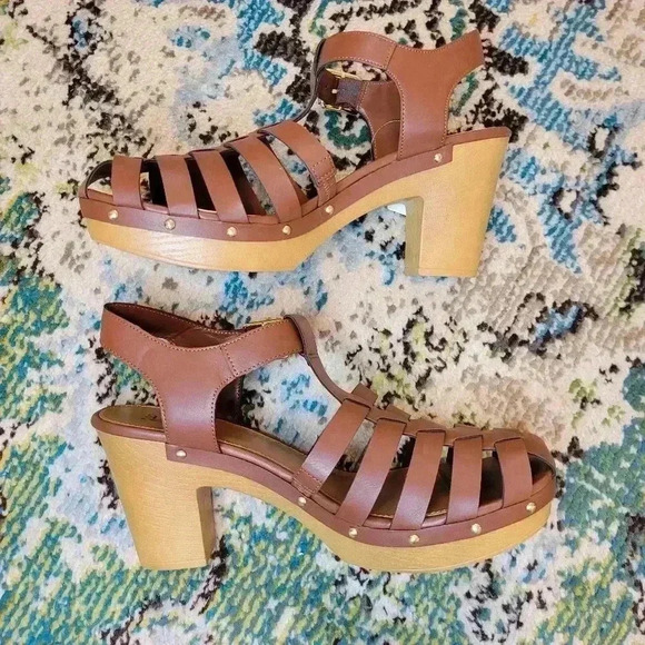 NWT A.n.a‎ Brown Strappy Closed Toe Block Heal Sandals, Size 11M - Picture 6 of 8